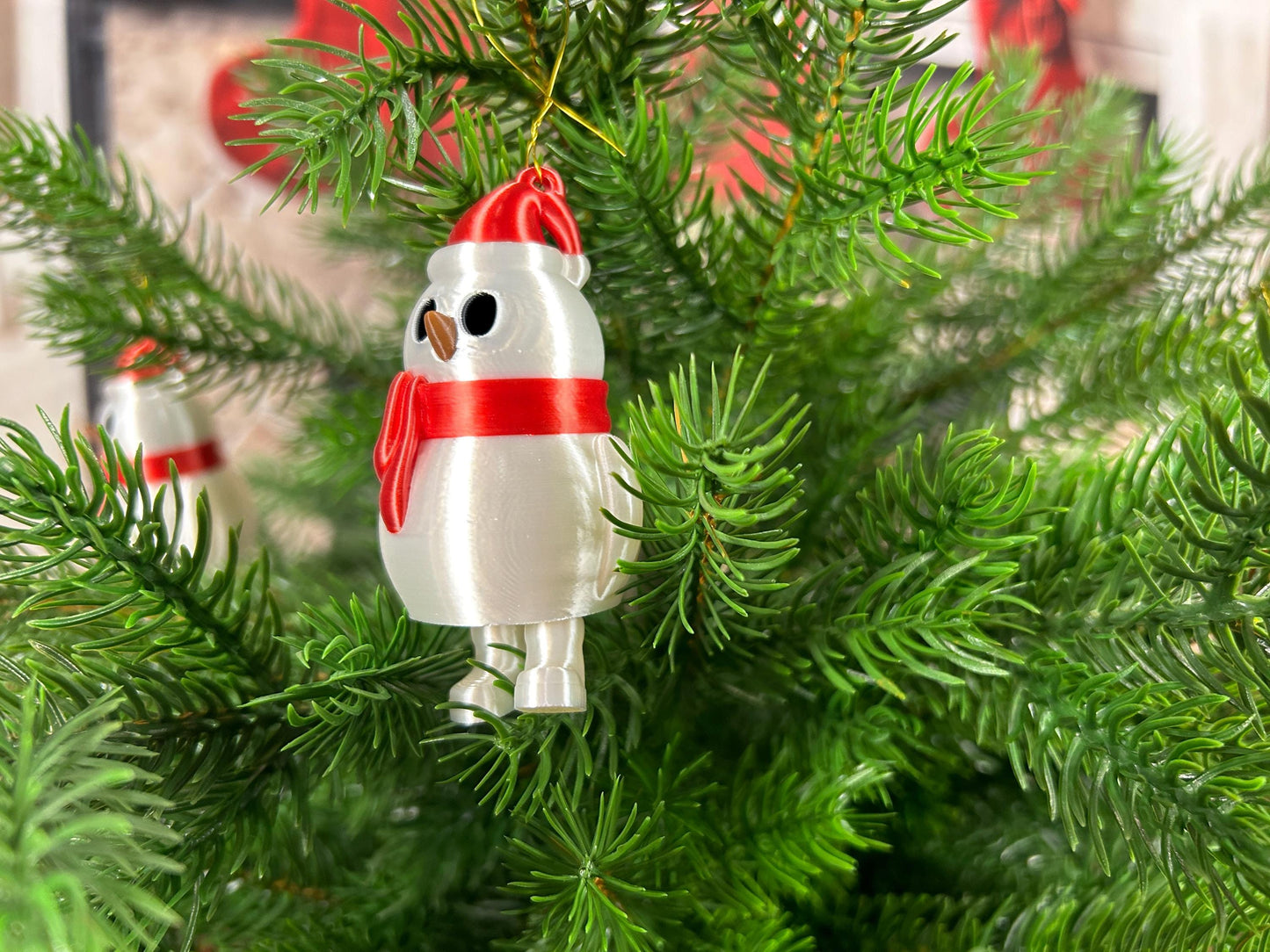 Schneemann-4er Set mit Schal, Mütze und herabbaumelnden Füßchen - Festliche Weihnachtsdeko, Christbaumdeko, Christbaumschmuck