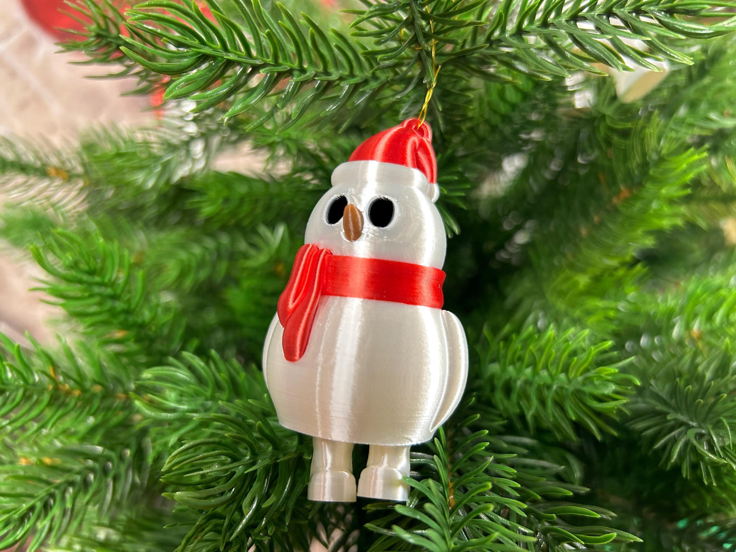 Schneemann-4er Set mit Schal, Mütze und herabbaumelnden Füßchen - Festliche Weihnachtsdeko, Christbaumdeko, Christbaumschmuck