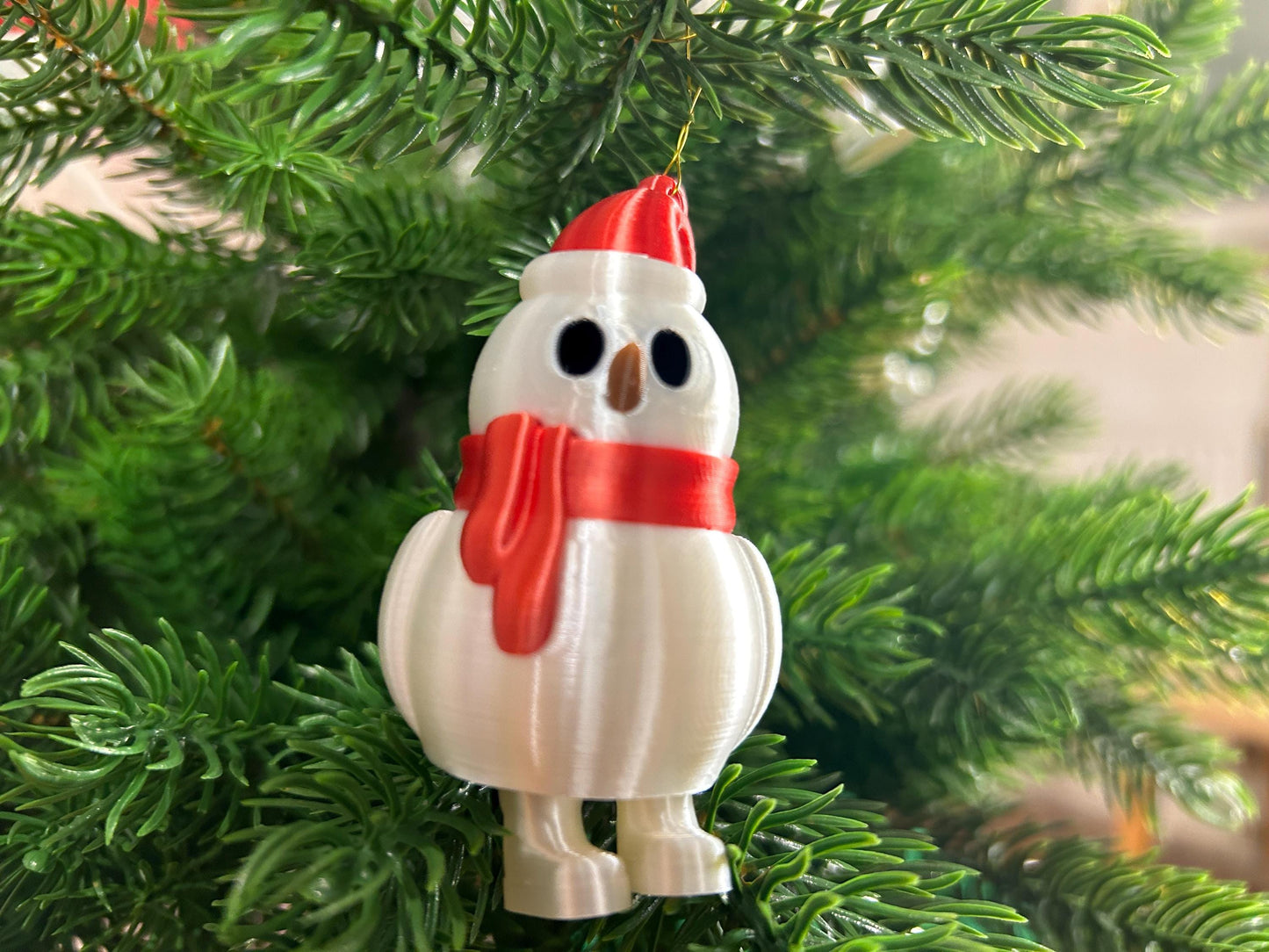 Schneemann-4er Set mit Schal, Mütze und herabbaumelnden Füßchen - Festliche Weihnachtsdeko, Christbaumdeko, Christbaumschmuck