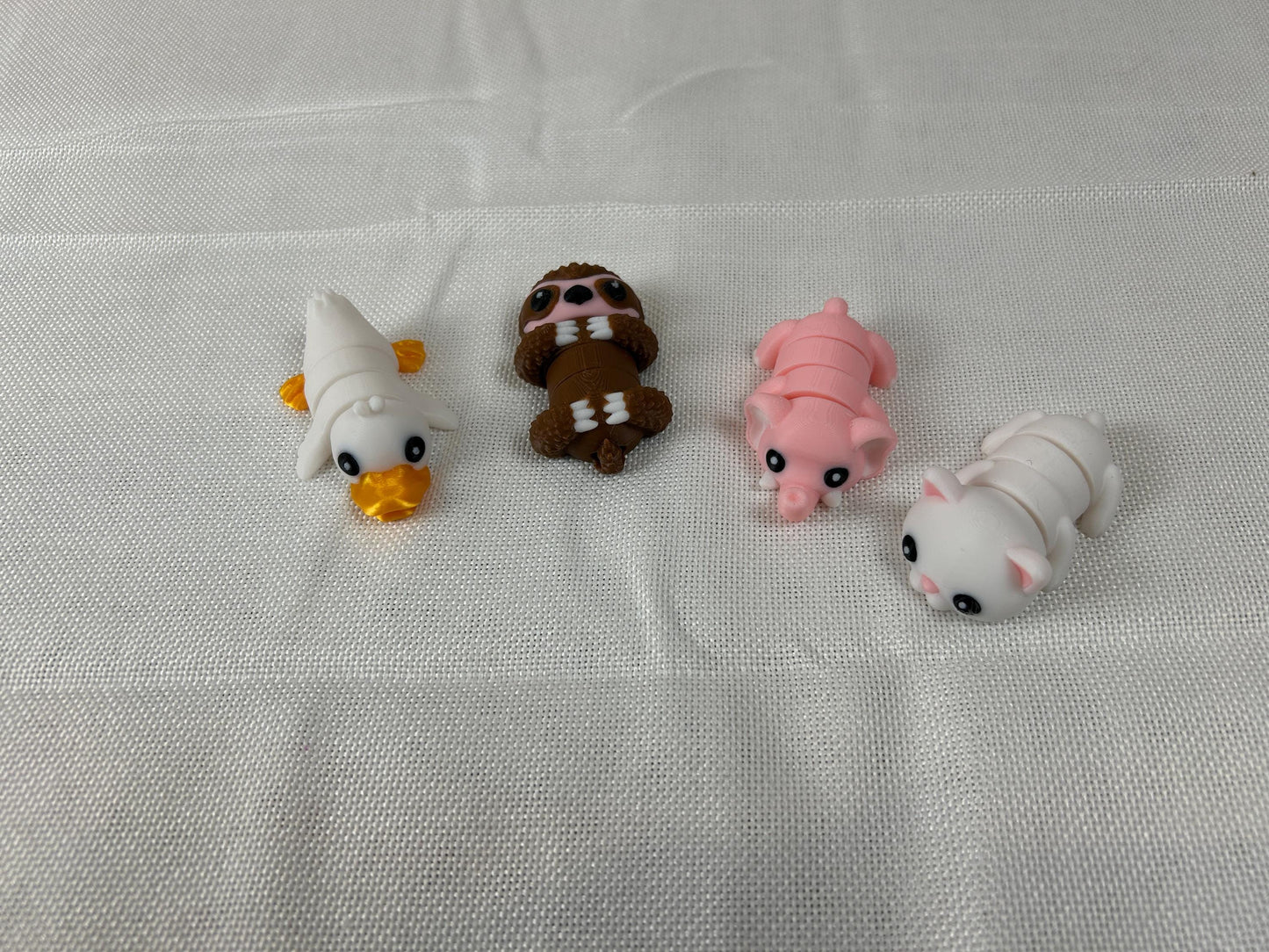 Landtier-Set – Elefant, Kätzchen, Faultier und Ente aus PLA – Dekofiguren mit beweglichen Körperteilen – Tier-Dekoration - Geschenkidee