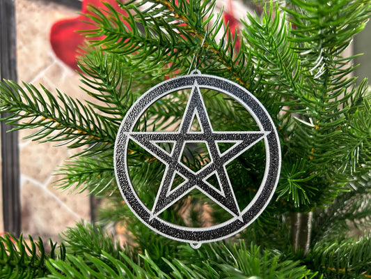 Pentagramm 4er Set - silber / schwarz – die andere Art Weihnachtsdeko, perfekt für Baum & Zuhause | Christbaumschmuck | Christbaumbehang