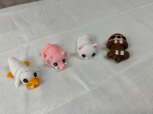 Landtier-Set – Elefant, Kätzchen, Faultier und Ente aus PLA – Dekofiguren mit beweglichen Körperteilen – Tier-Dekoration - Geschenkidee