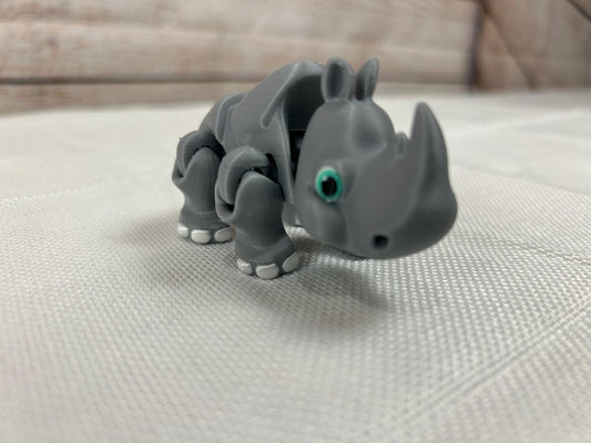 Rhinozeros, grau, beweglich, mit Laufmechanismus aus PLA, bewegliche Gliedmaßen – Graue Dekofigur mit Laufmechanismus, Regaldeko, Tischdeko