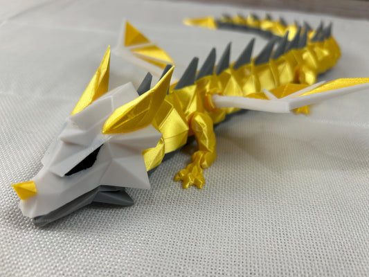 Sonnenfalterdrache, beweglich, gelb-grau, majestätisches Drache aus PLA, mittelalterliches Fabelwesen, Drachenfigur, Geschenkidee Fantasy