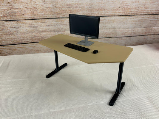 Moderner Miniatur Schreibtisch, schick beige-schwarz, ideal für kreatives Arbeiten im Maßstab 1:6, bezauberndes Geschenk für Designliebhaber